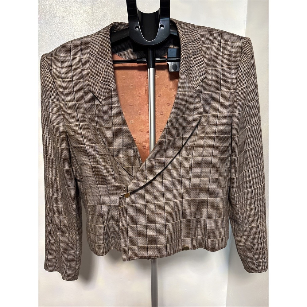 Vintage 90s Herman Geist Brown Plaid Women's Blazer‎ Size 12